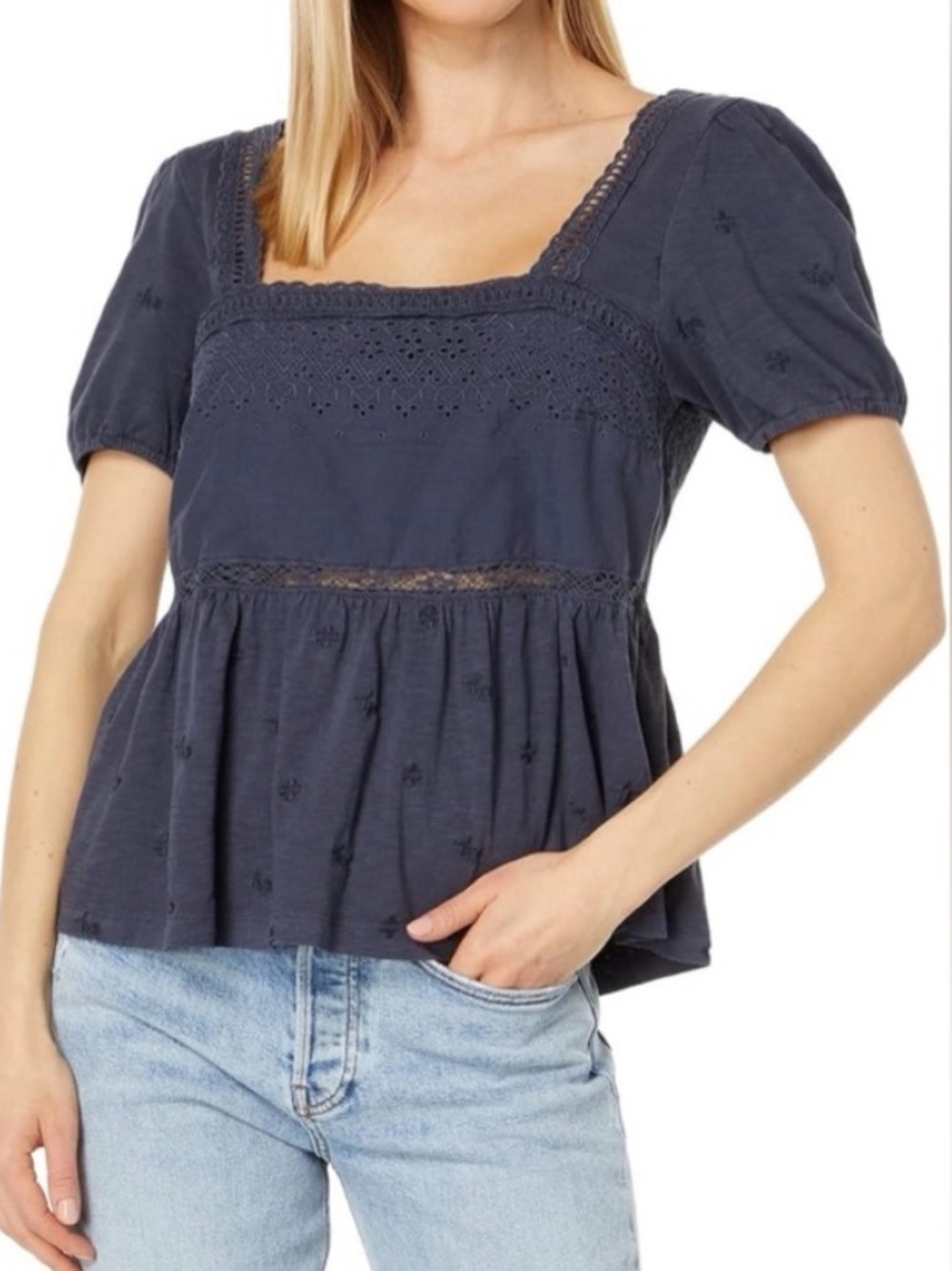 Lucky Brand Schiffley Peplum Puff Sleeve Top Size Large NWT